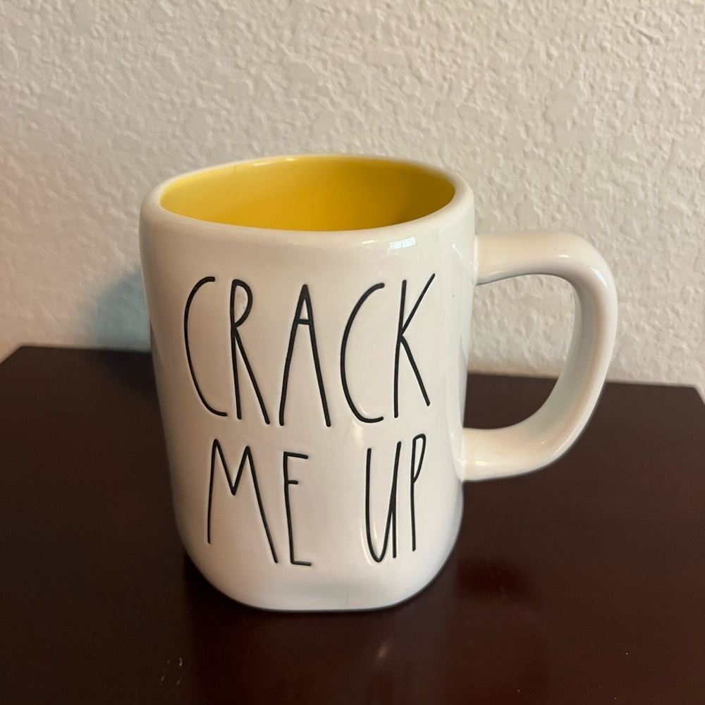 Rae Dunn Crack Me Up White and Yellow Ceramic Mug